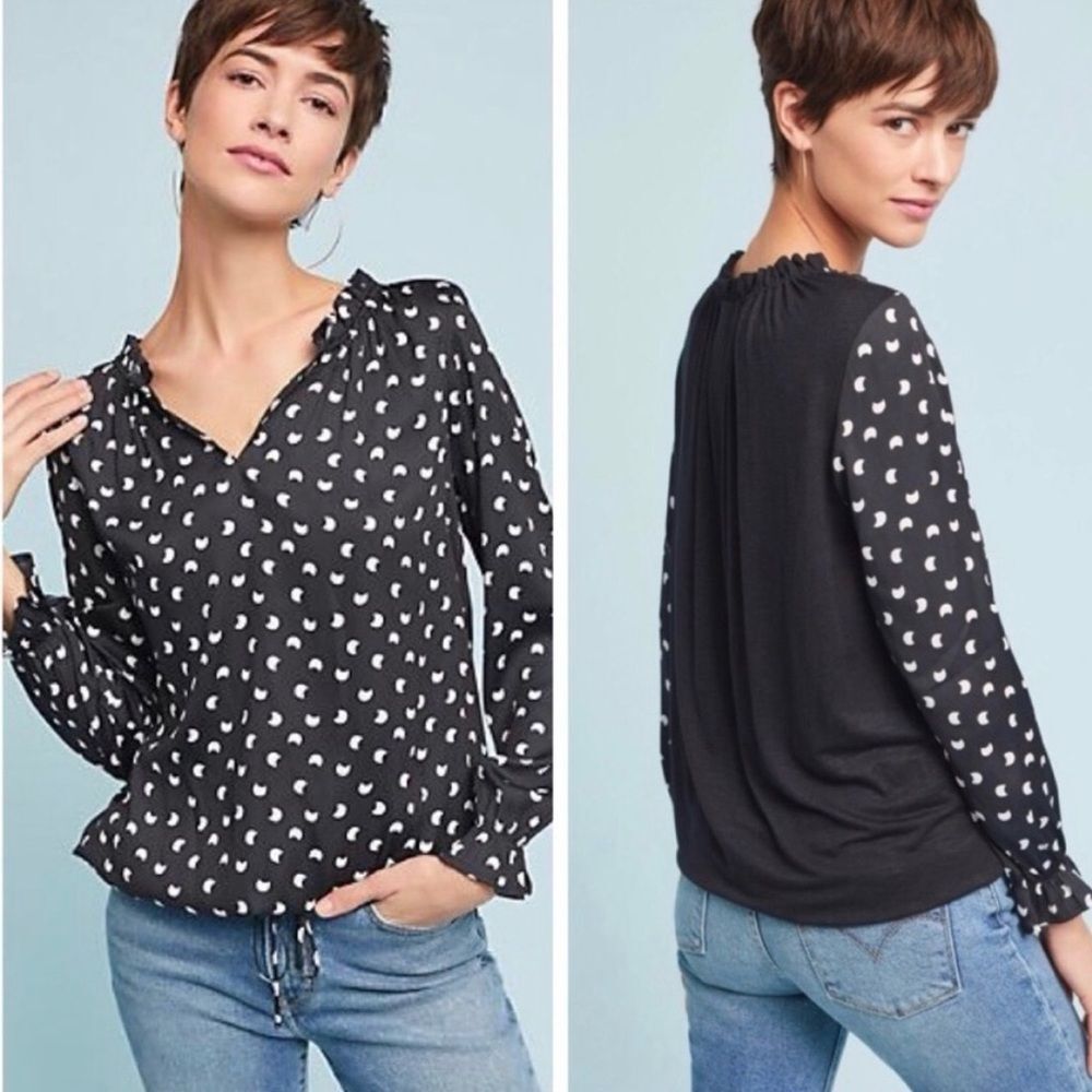 Anthropologie Dolan Black & White Half Moon Tie-Waist Top Size S